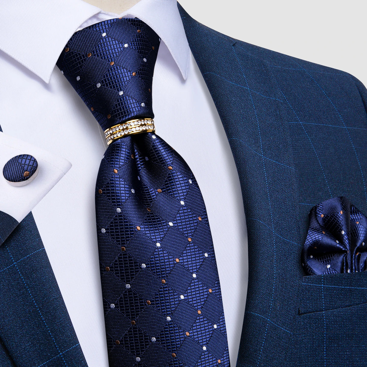 blue diamond dot pattern tie set
