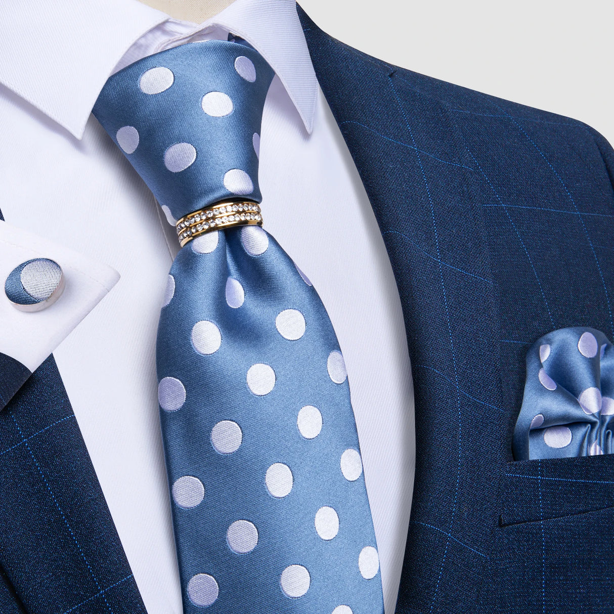 blue white dot pattern tie set