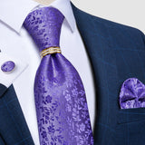 purple floral pattern tie set