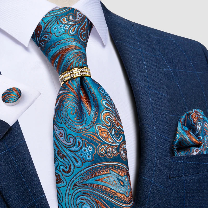 blue red floral pattern tie set