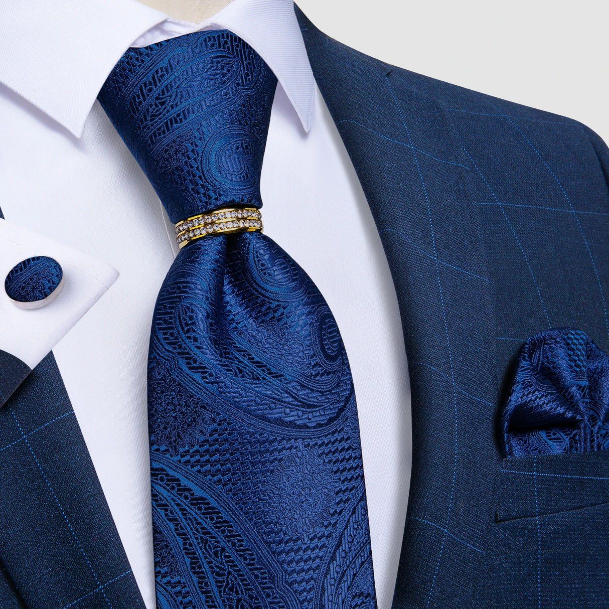 blue floral pattern tie set