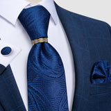 blue floral pattern tie set