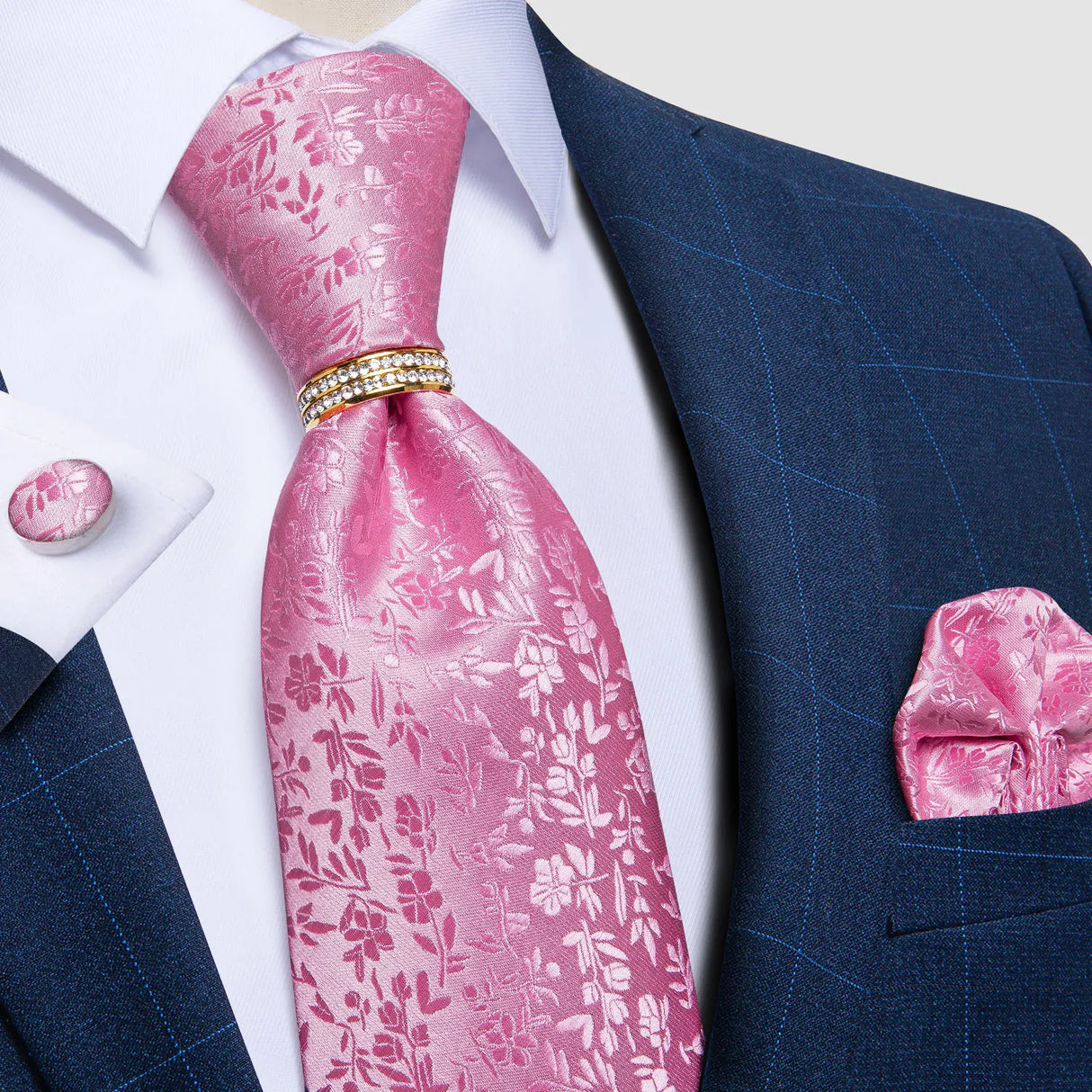 pink floral pattern tie set