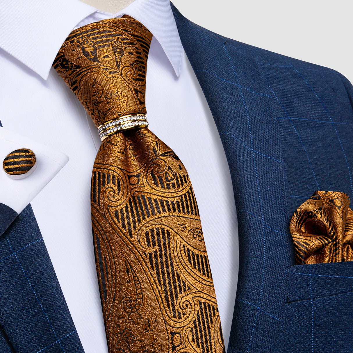 gold floral pattern tie set