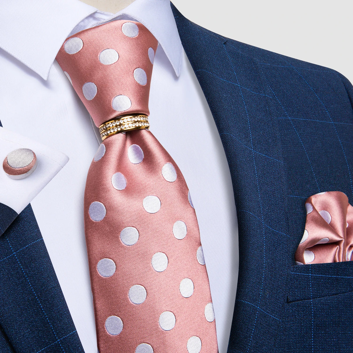 pink white dot pattern tie set