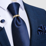 blue geometric pattern tie set