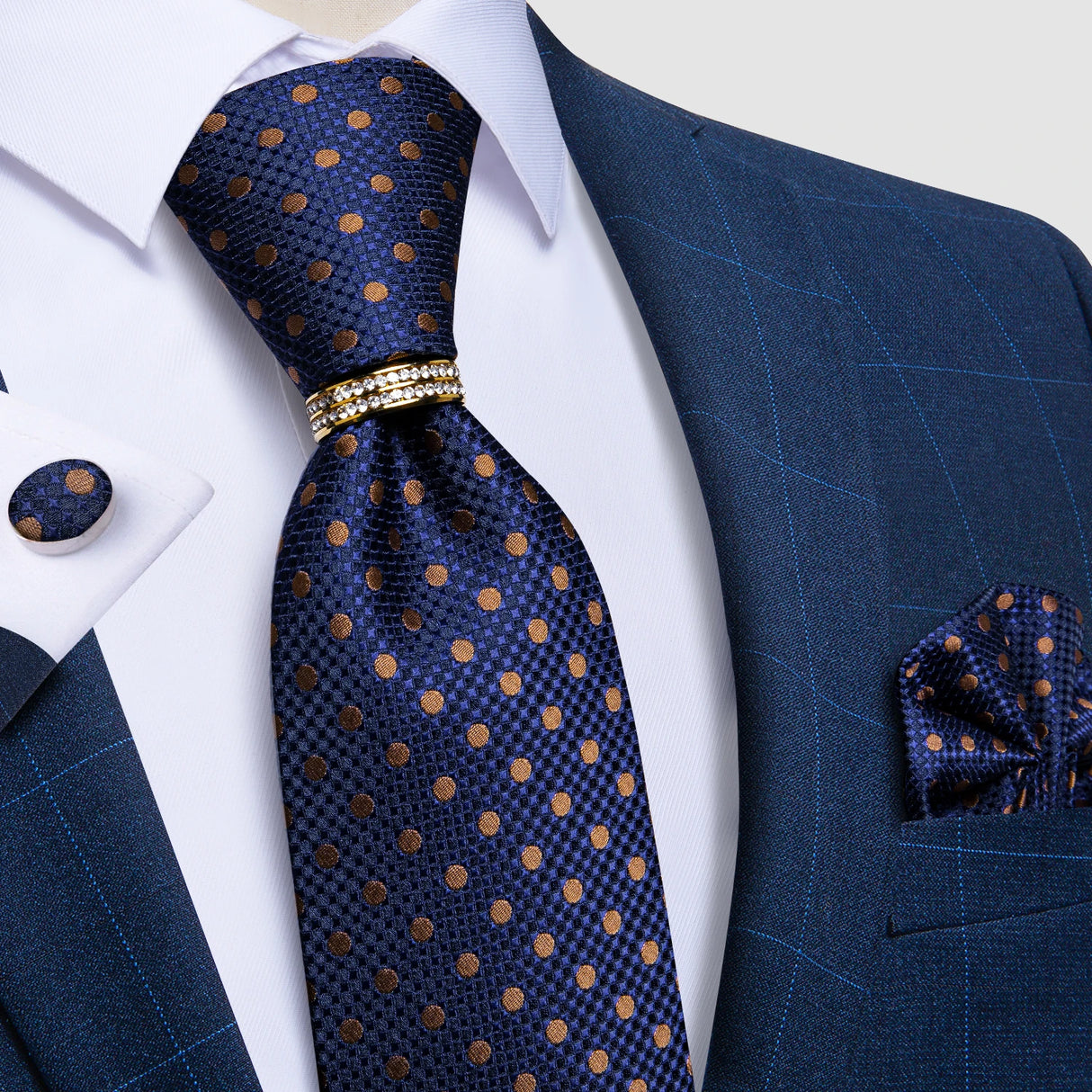 blue brown dot pattern tie set