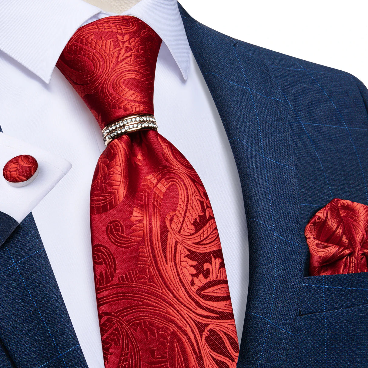 red floral pattern tie set