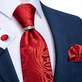 red floral pattern tie set