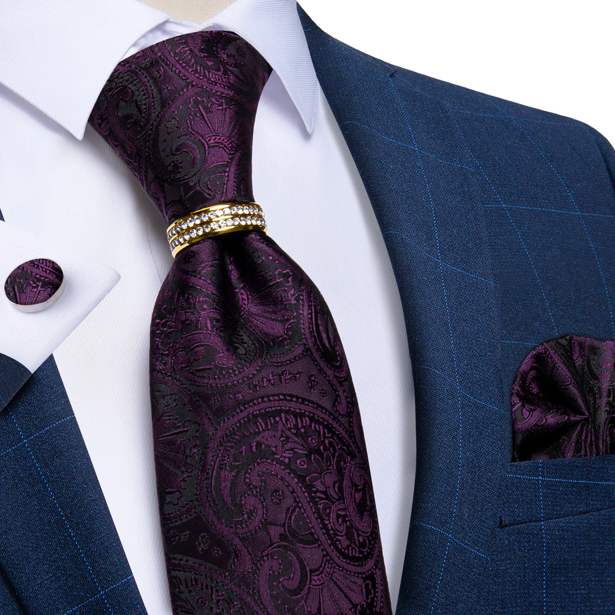 purple floral pattern tie set
