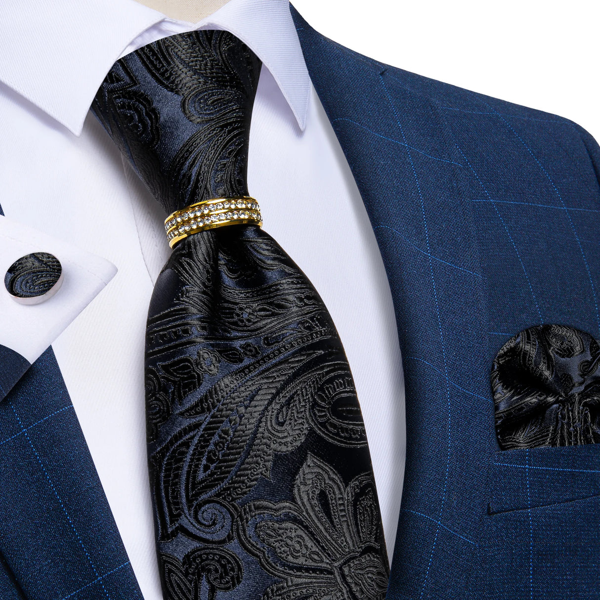 black floral pattern tie set