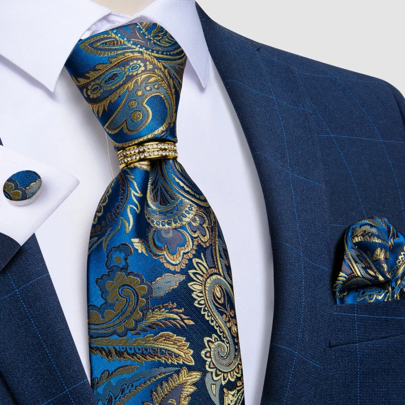 bleu brown floral pattern tie set