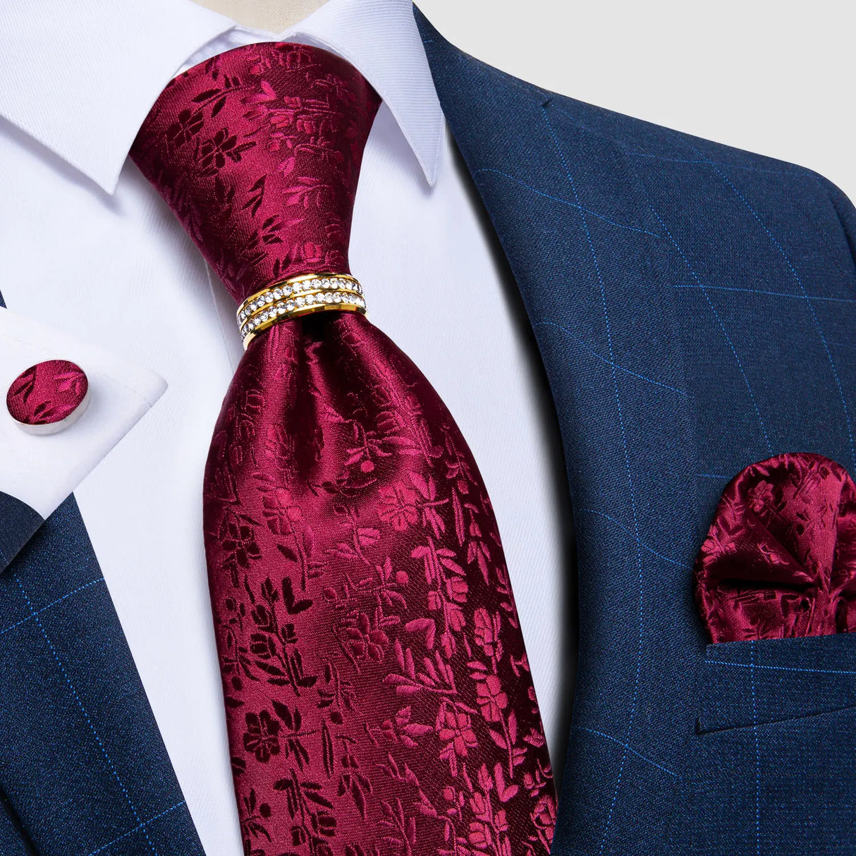 red floral pattern tie set