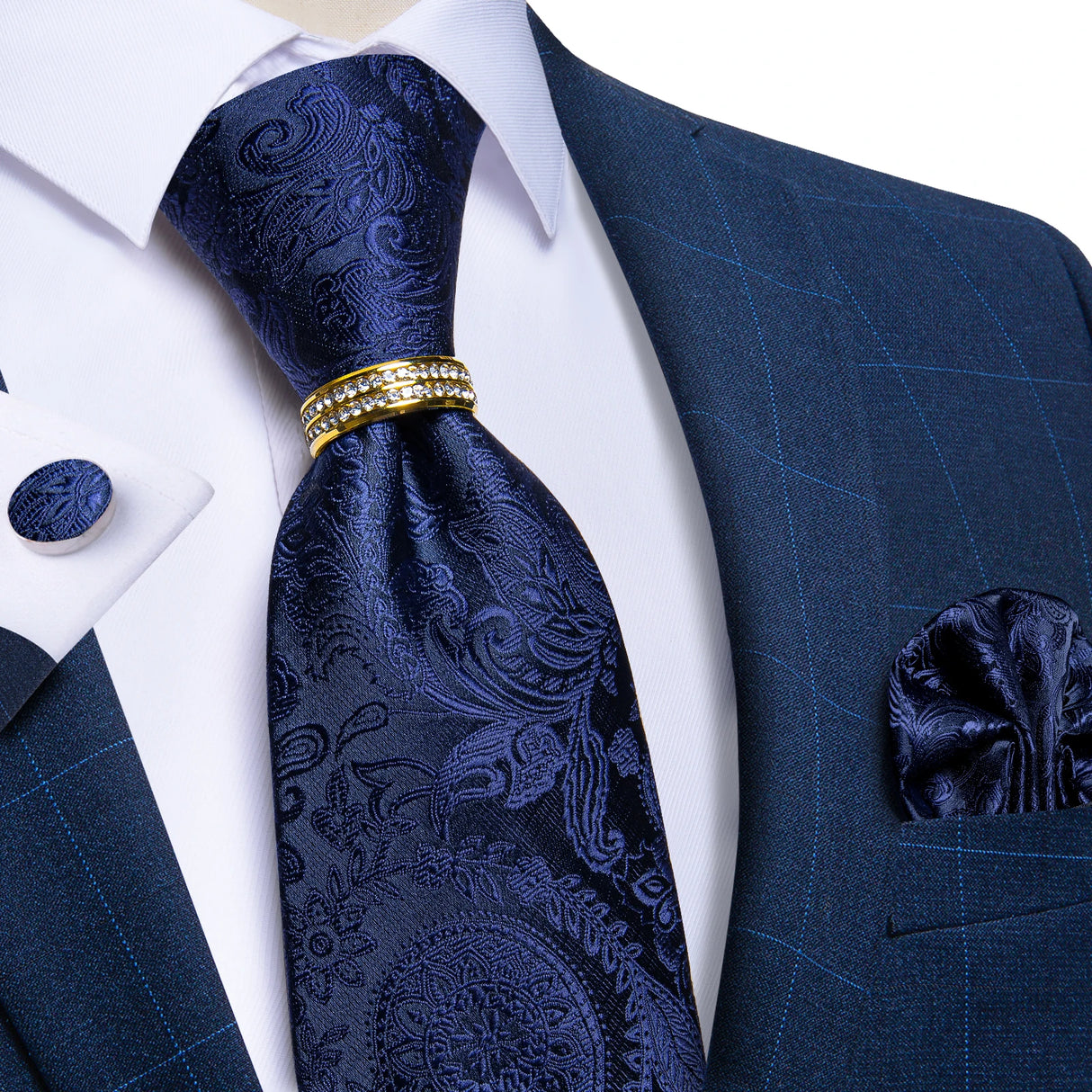 blue floral pattern tie set