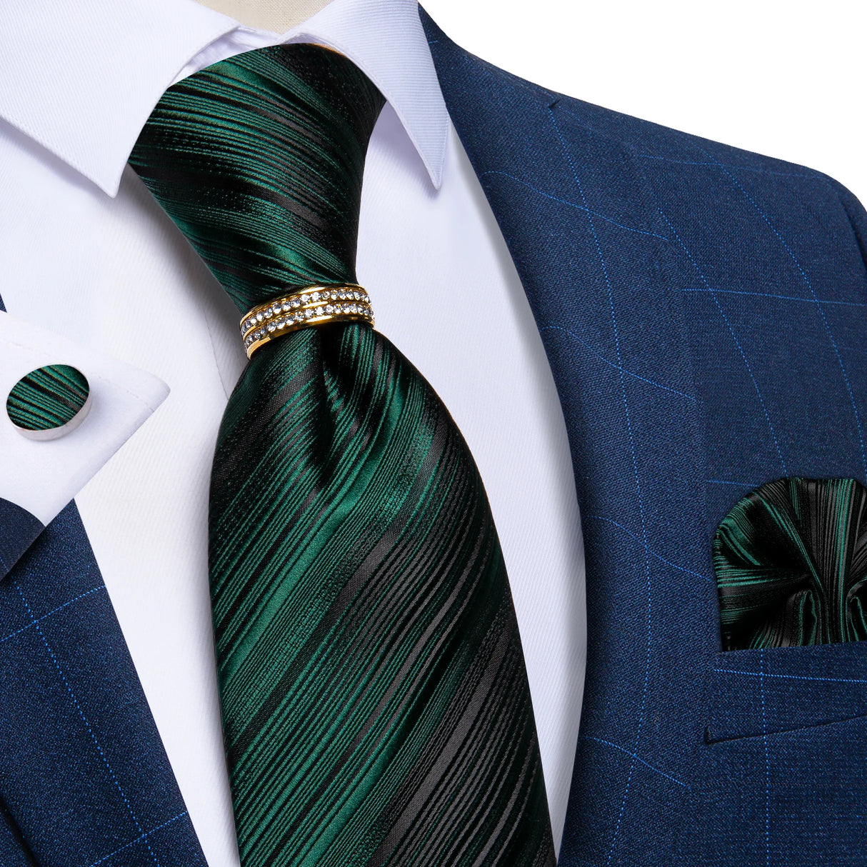 dark green line pattern tie set