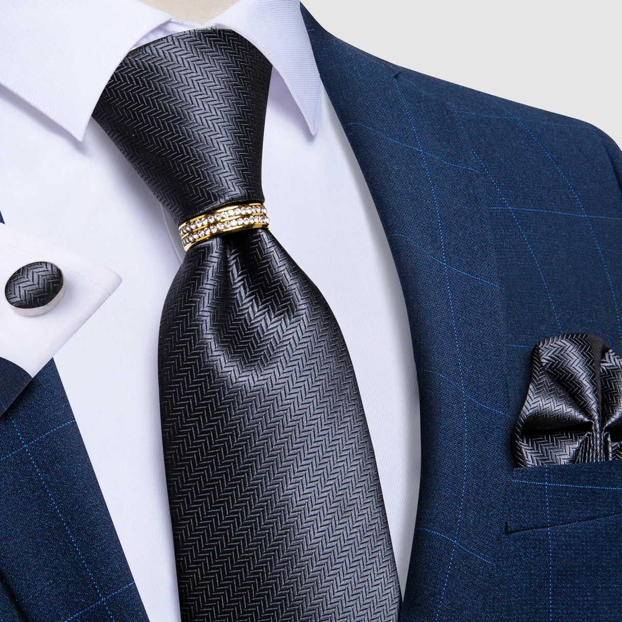 black geometric pattern tie set