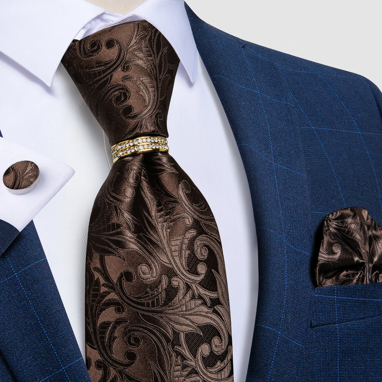 brown floral pattern tie set