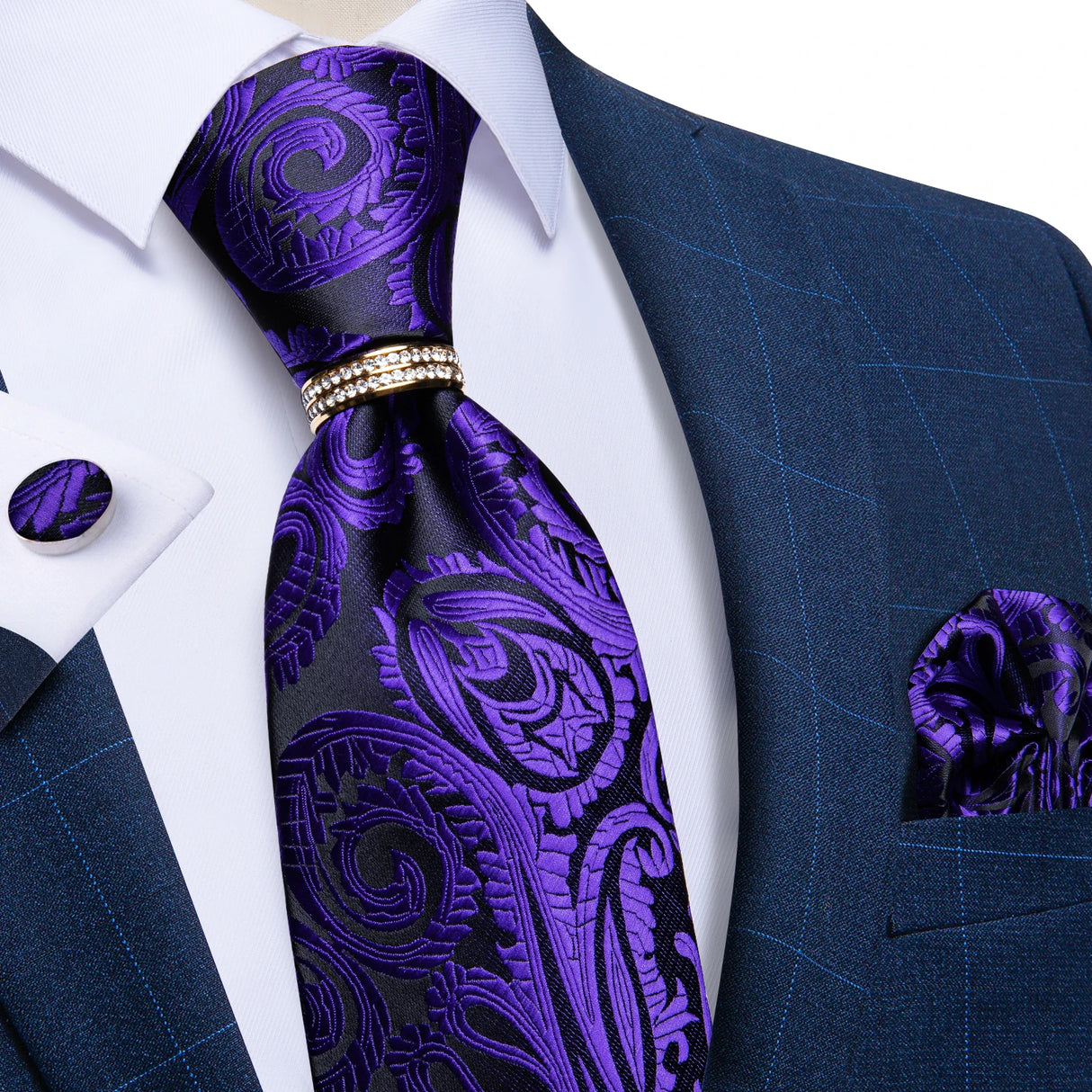 purple floral pattern tie set
