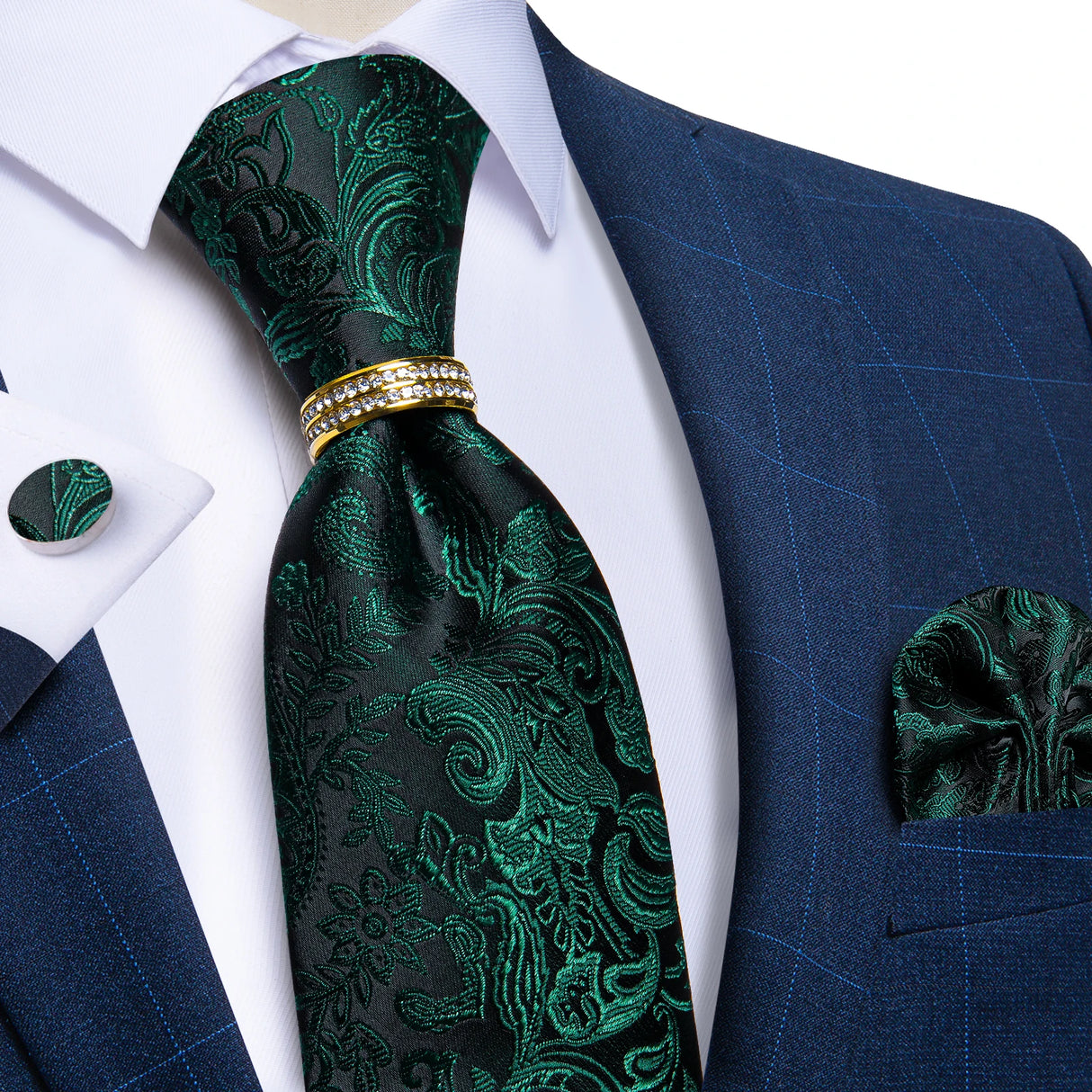 green black floral pattern tie set