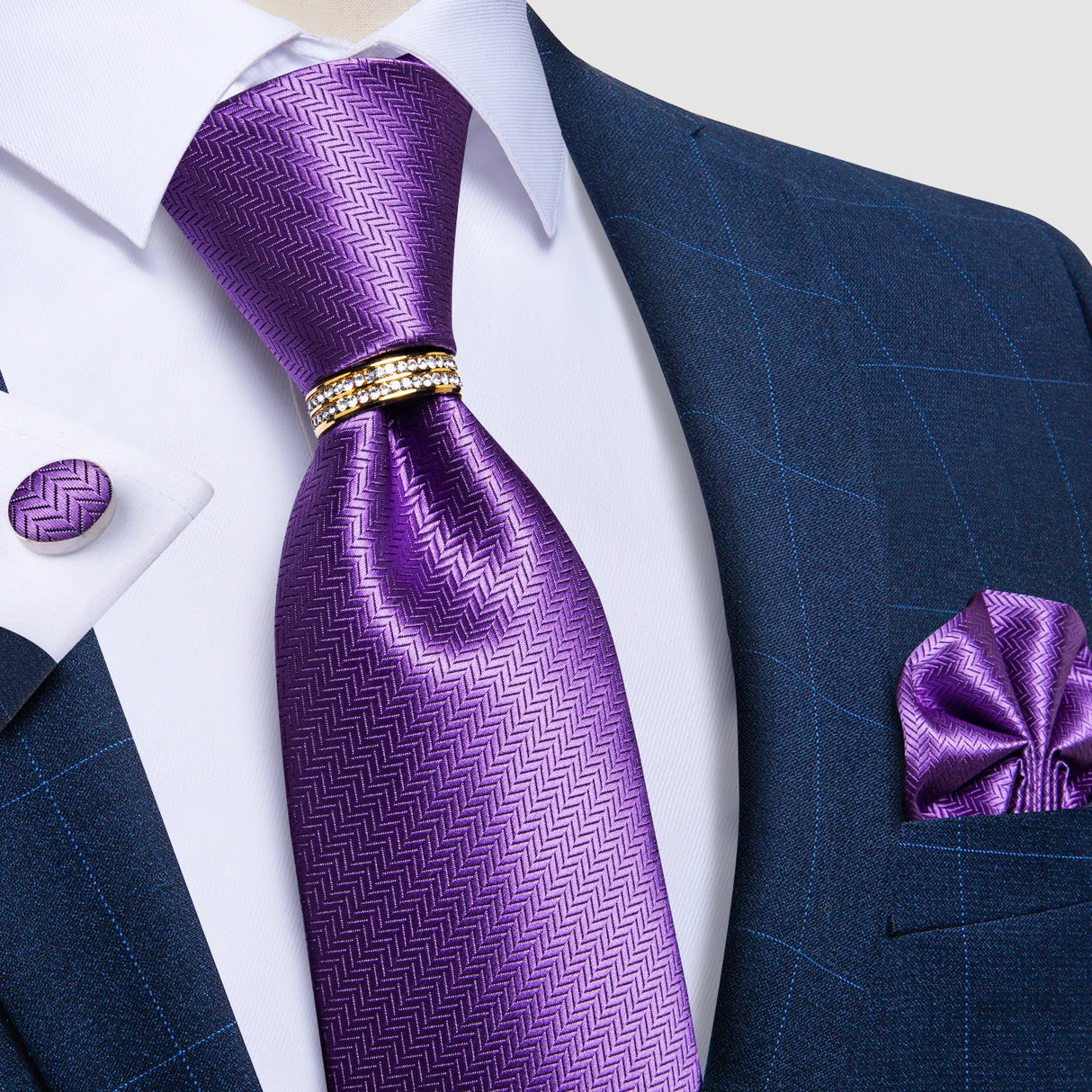 purple geometric pattern tie set