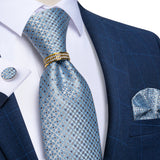 blue floral pattern tie set