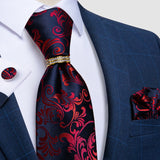 blue red floral pattern tie set