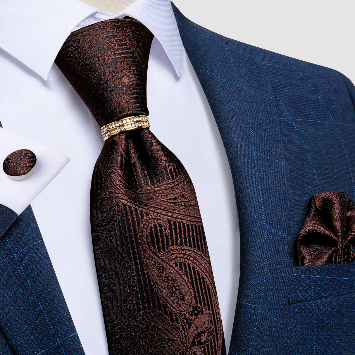 brown floral pattern tie set