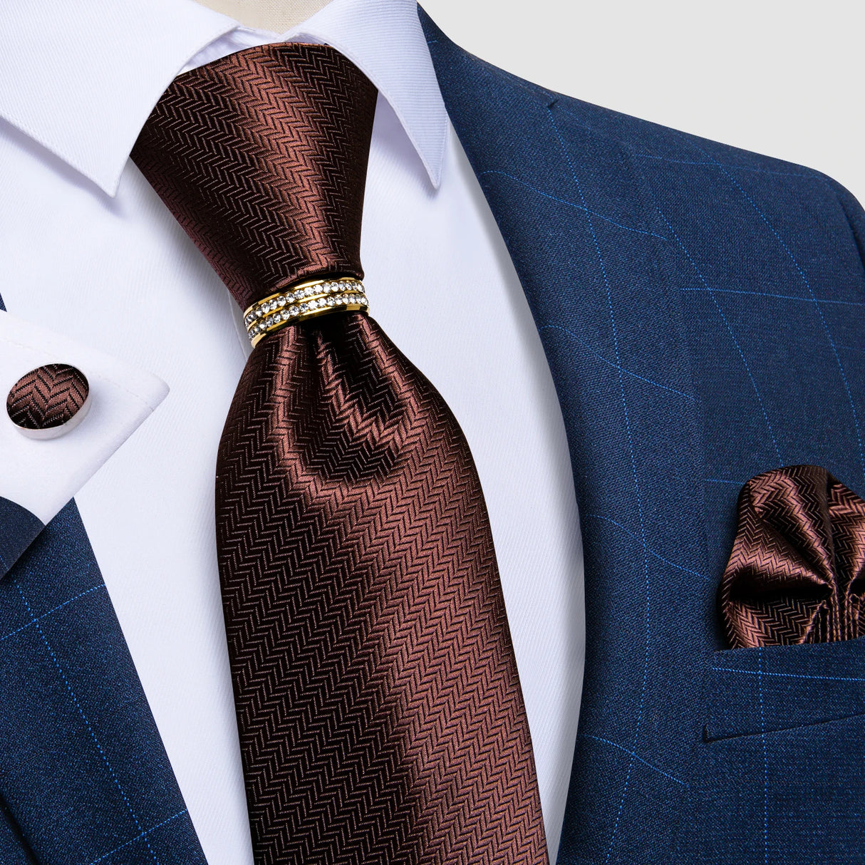 brown geometric pattern tie set