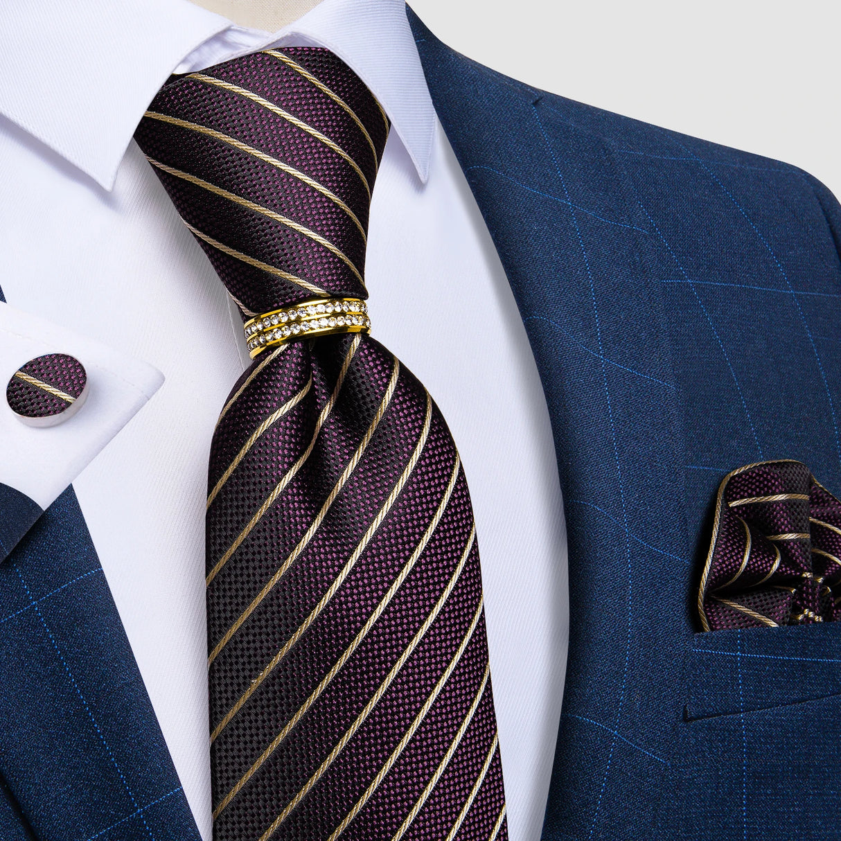 purple gold lien pattern tie set