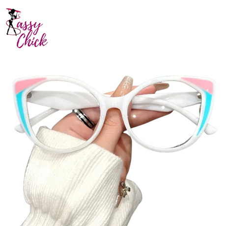 Blue Light Blocking Cat Eye Glasses with Gradient Color Frame Sassy Chick Logo
