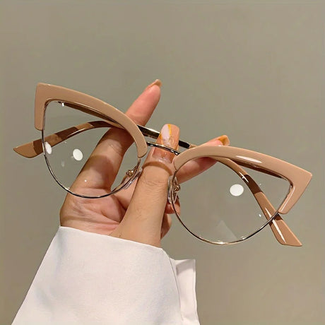 Khaki Blue Light Blocking Glasses Vintage Cat Eye