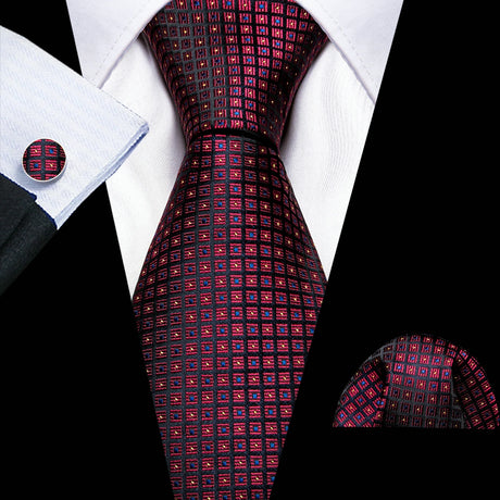 red black square dot pattern necktie set