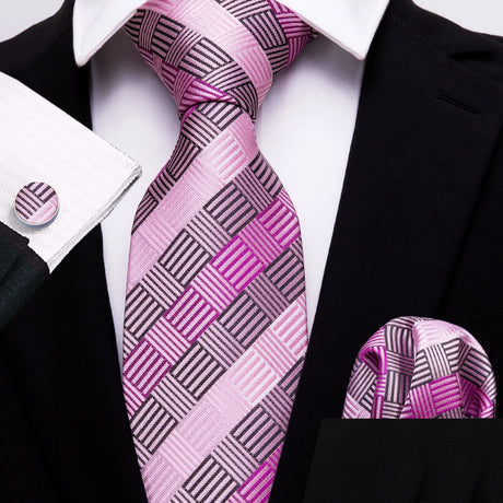pink black lines pattern necktie set