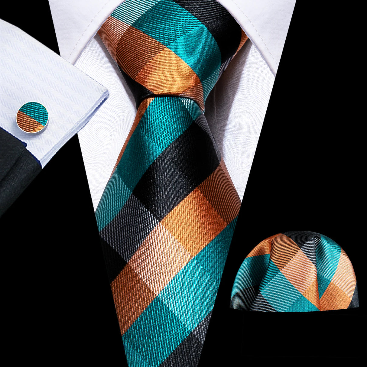 orange black blue stripe necktie set