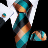 orange black blue stripe necktie set