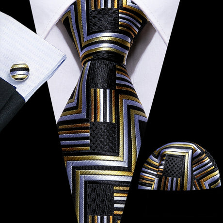 black gray gold geometric pattern necktie set