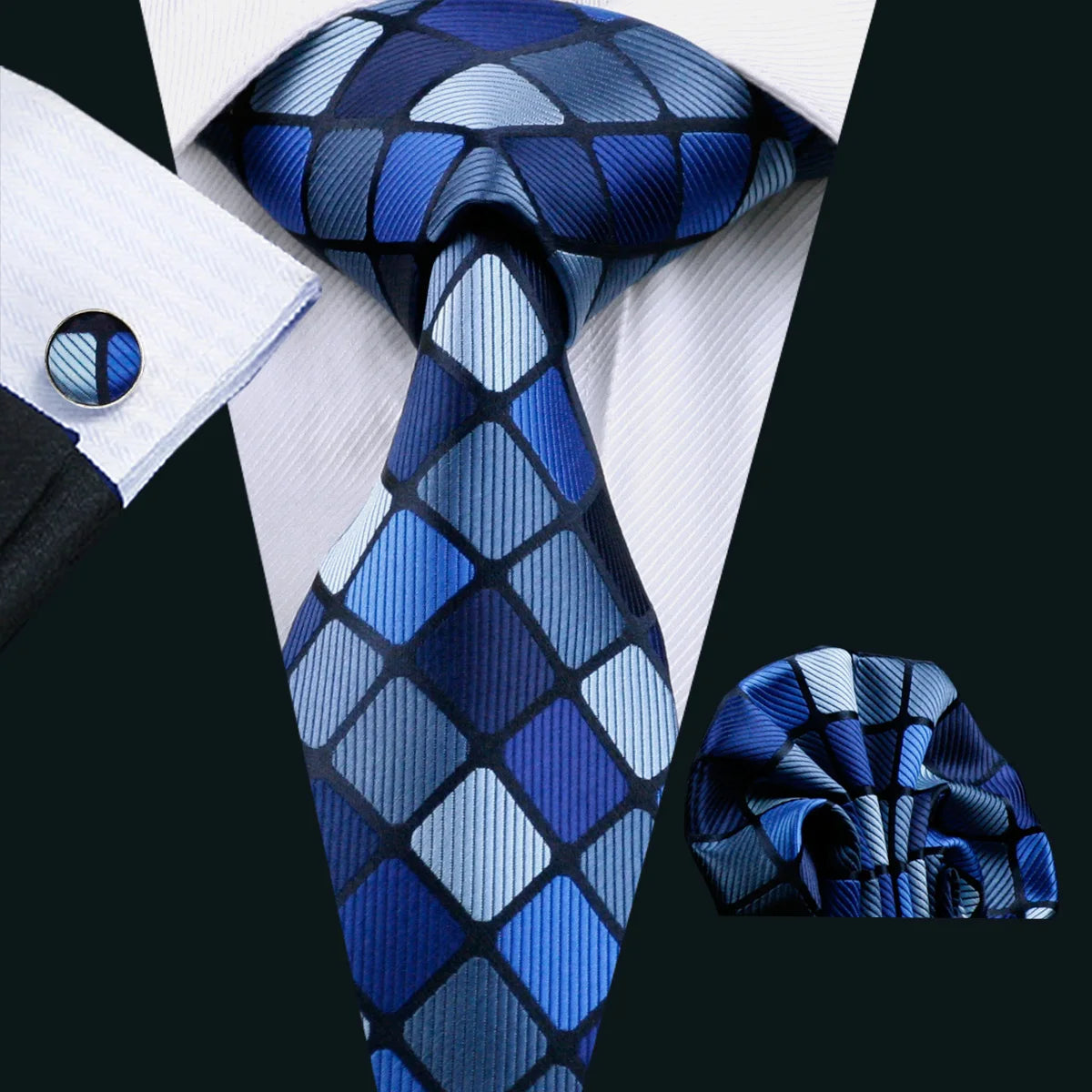 blue white diamond dot pattern necktie set