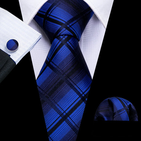 black blue diamond pattern necktie set