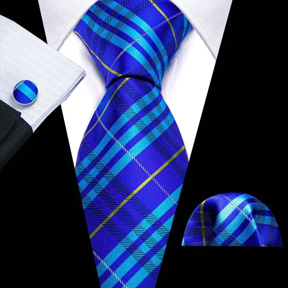 blue yellow stripe necktie set
