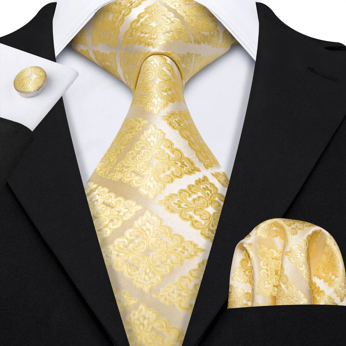 yellow white flower pattern necktie set