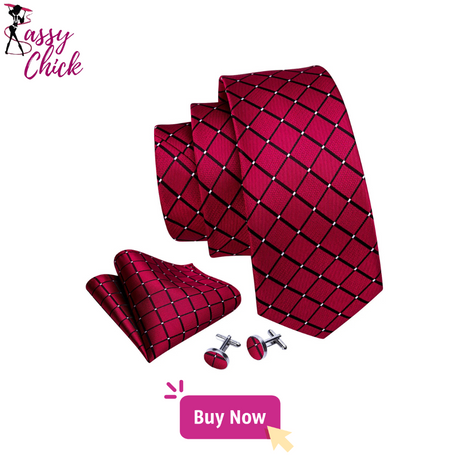 Blue Red Pink Gold Teal Black Plaid Silk Men Tie Sassy Chick Logo