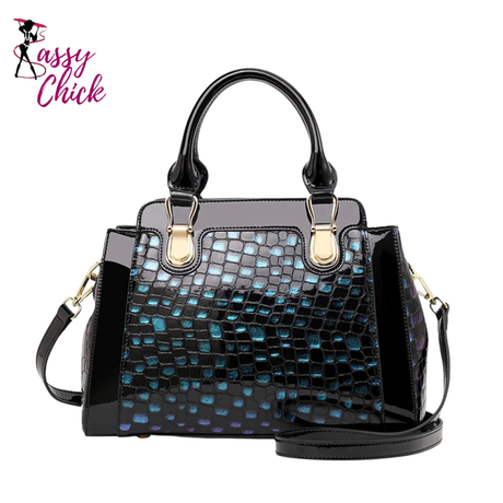 Blue Stone Patterned Large Capacity Handbag Sassy Chick Logo