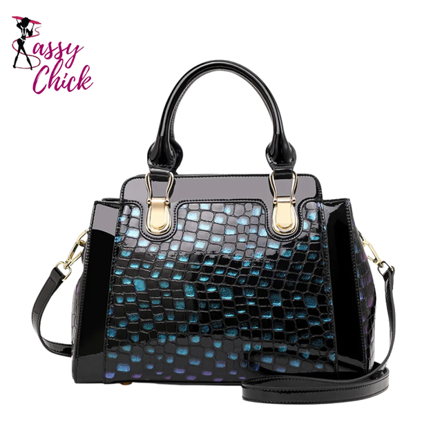 Blue Stone Patterned Large Capacity Handbag Sassy Chick Logo