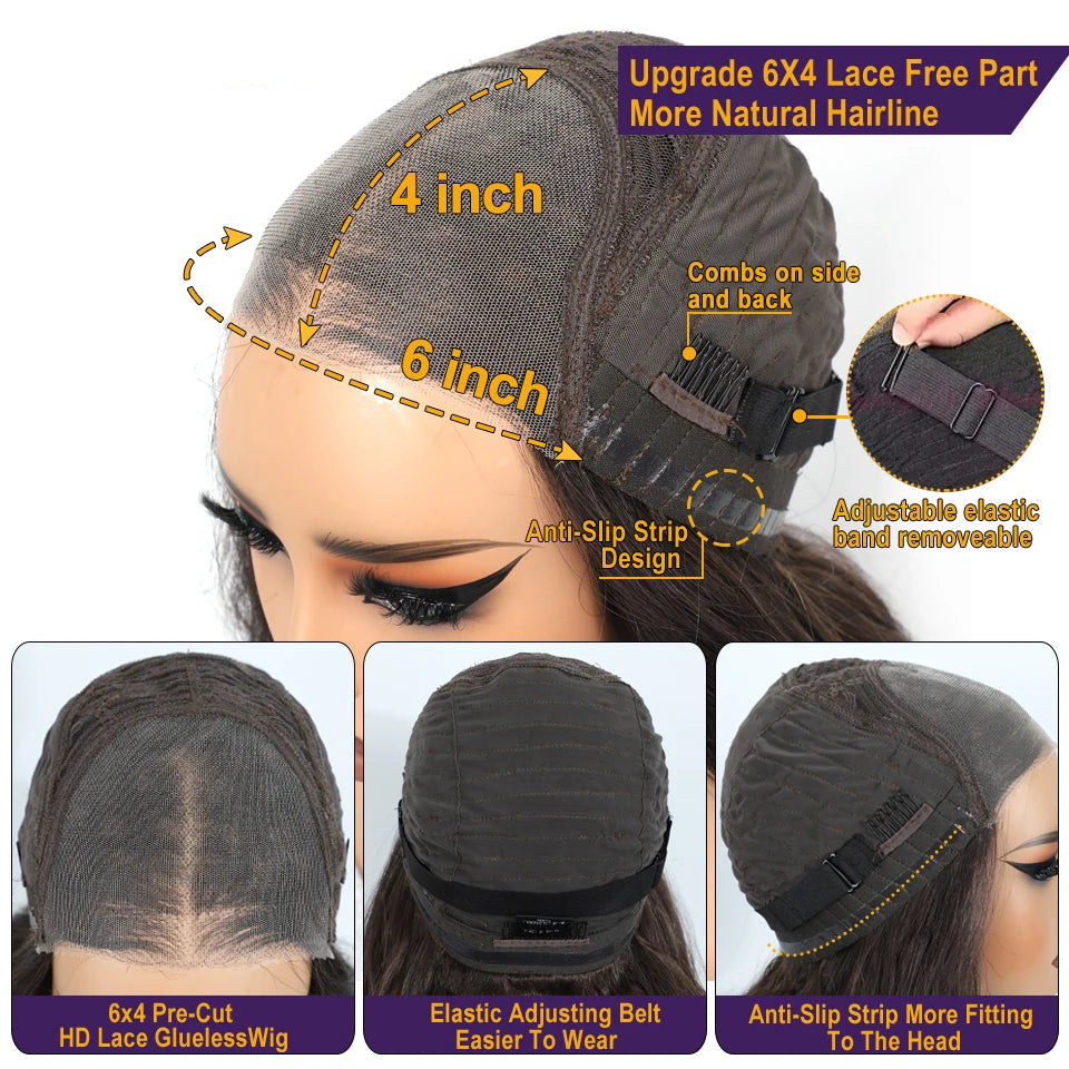 Size of Body Wave 6"x4" Wear and Go Glue less  Synthetic Lace Front Wigs 