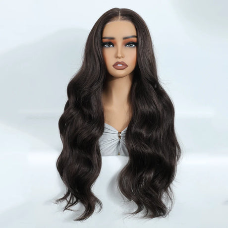 Black Body Wave 6"x4" Wear and Go Glue less  Synthetic Lace Front Wigs
