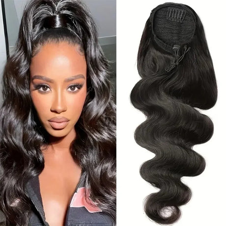 Model Using Body Wave Ponytail Extensions Human Hair Extensions