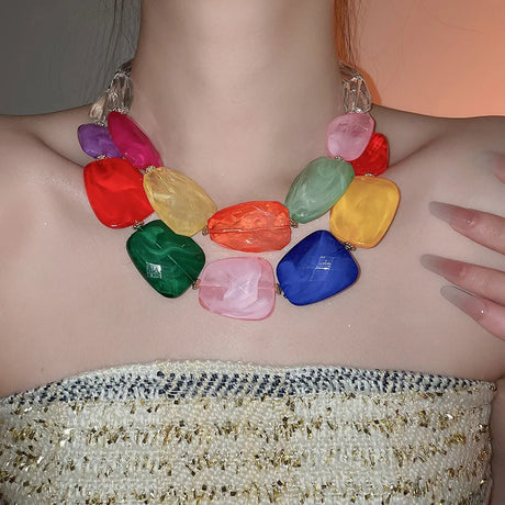 Bohemian Acrylic Irregular Colorful Bead Necklaces