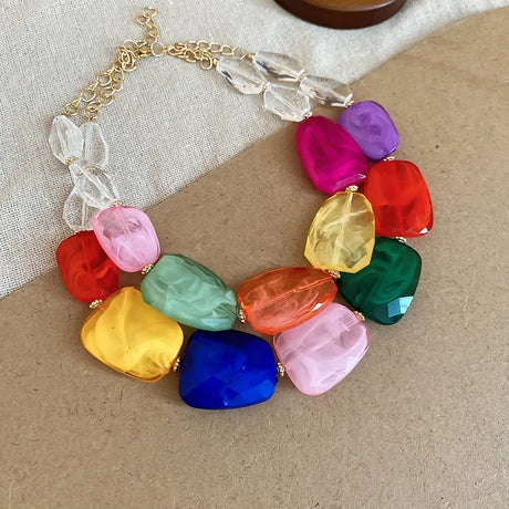 Bohemian Acrylic Irregular Colorful Bead Necklaces