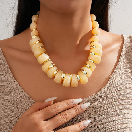 Beige Bohemian Acrylic Irregular Colorful Bead Necklaces