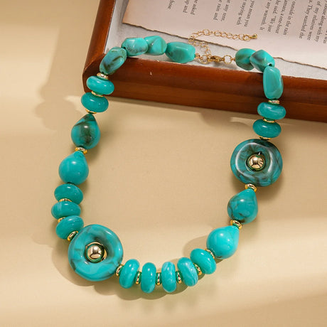 Blue Bohemian Acrylic Irregular Colorful Bead Necklaces